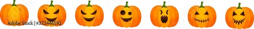 Set of halloween pumpkins, funny faces. Autumn holidays. Vector.