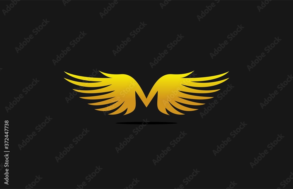 Letter M logo with golden wing Letter M logo with golden wing