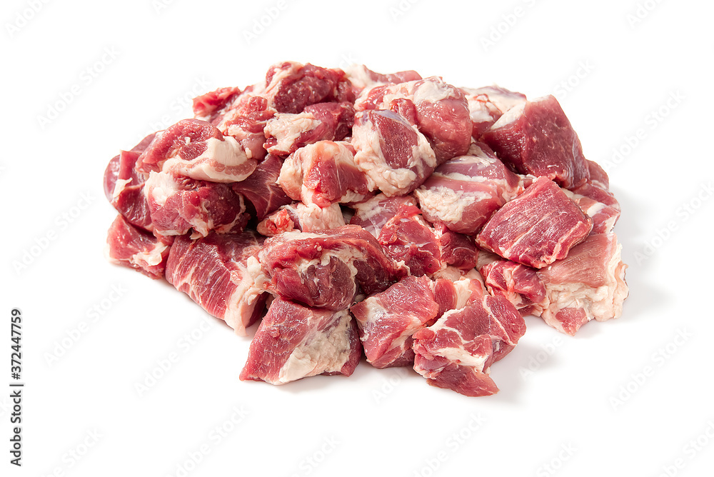 Fresh fine Raw pork meat pile isolated on white background. pile of chopped pork meat. Fresh fine Raw pork meat pile isolated on white background. pile of chopped pork meat.