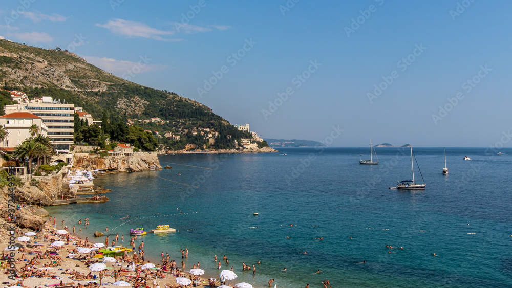 A view over Plaza Banje beach along Dubrovnik's adriatic coast, Croatia