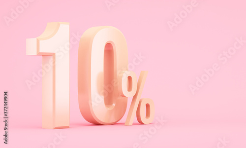 10 percentage off discount gold 3D icon on pink background
