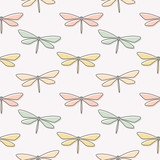seamless repeat pattern with dragonflies , pastel dragonfly elements, pastel repeat background with dragonfly silhouettes