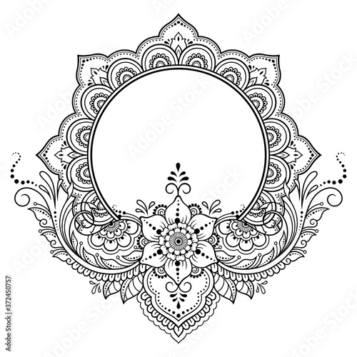 Frame in eastern tradition. Stylized with henna tattoos decorative pattern for decorating covers for book, notebook, casket, magazine, postcard and folder. Flower mandala in mehndi style.