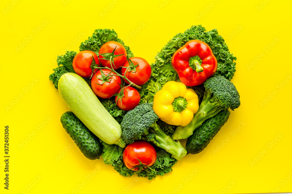 Background of vegetables. Fresh farm food - summer harvest, top view