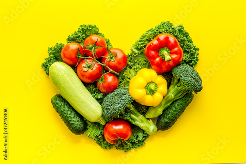 Background of vegetables. Fresh farm food - summer harvest, top view