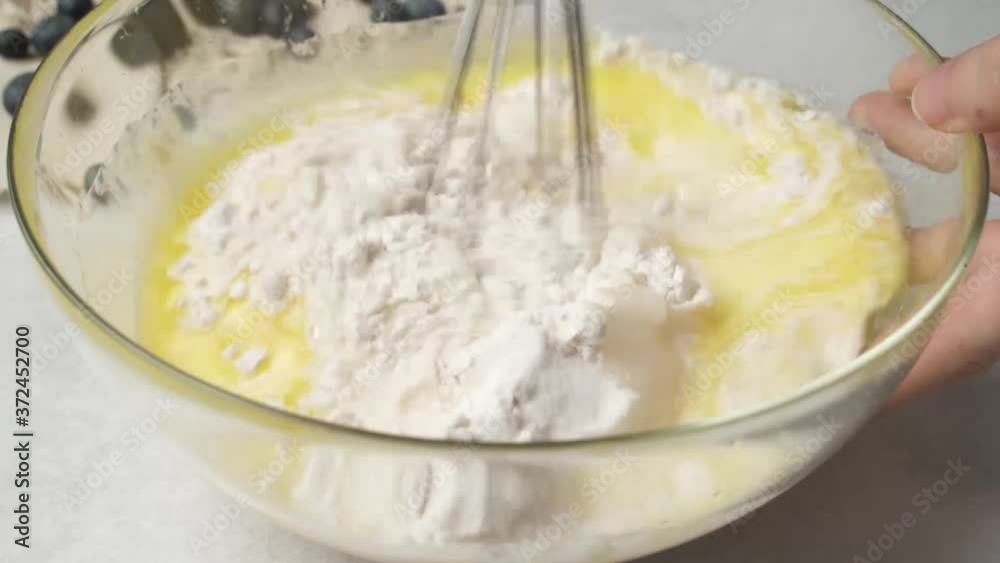 Baking Ingredients Being Whisked In A Glass Bowl, Cooking Preparation Baking Ingredients Being Whisked In A Glass Bowl, Cooking Preparation