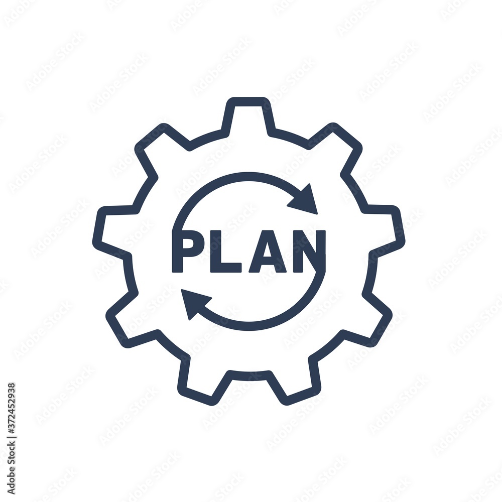 Gear and planning. Vector icon isolated on white background.
