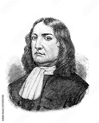 Photos William Penn, a founder of the English North American colony in the old book Encyclopedic dictionary by A