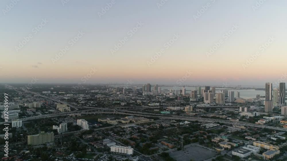 Miami Skyline Florida Sunset Summer Aerial 4K Miami Skyline Florida Sunset Summer Aerial 4K