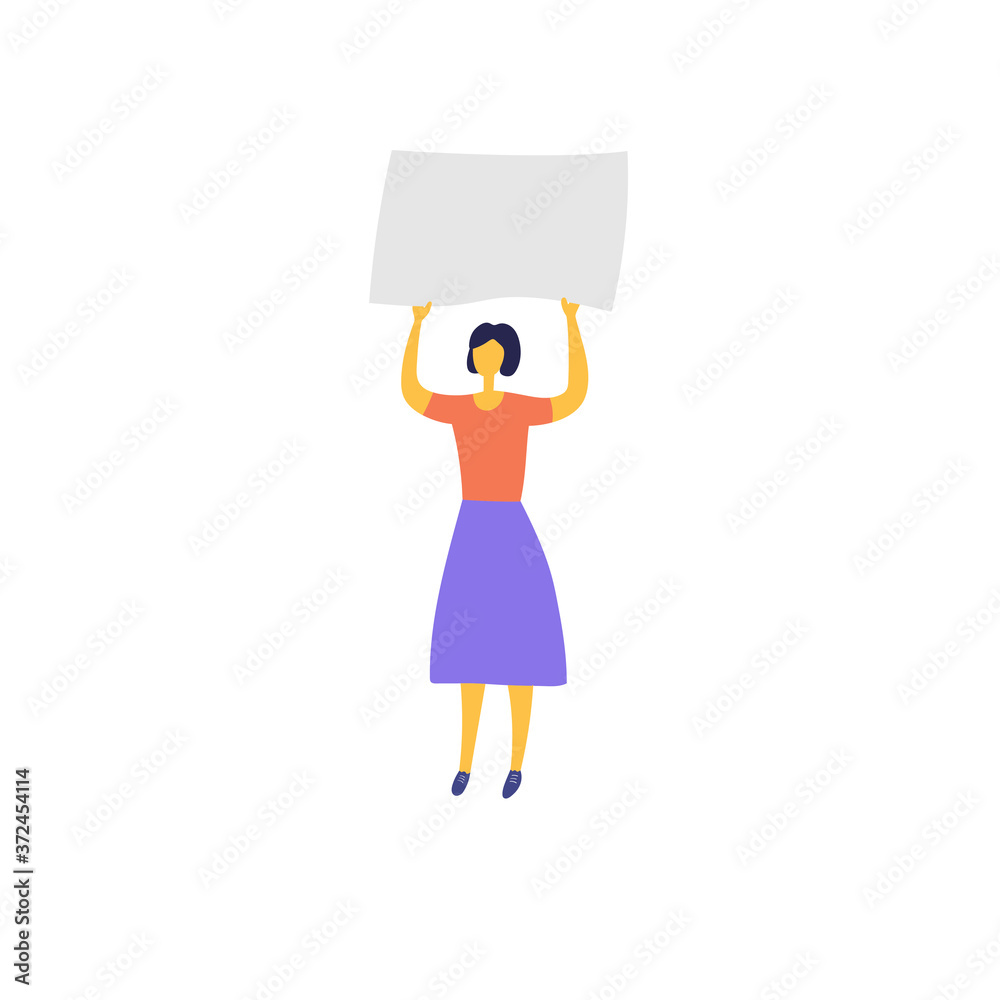 Striking woman. Revolt against sexual inequality and oppression. Fight for women rights. March Against Racial Discrimination. Vector flat illustration Striking woman. Revolt against sexual inequality and oppression. Fight for women rights. March Against Racial Discrimination. Vector flat illustration