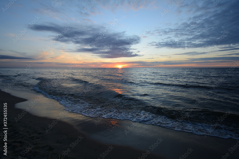 Picturesque sunset on the Polish coast of the Baltic Sea