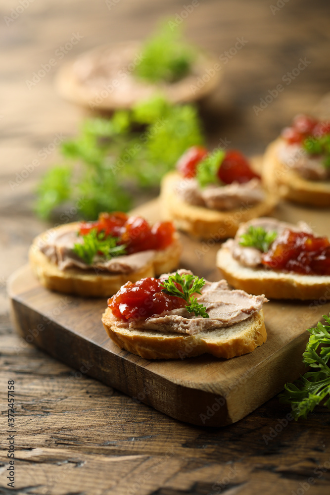 Traditional homemade pate on toast with jam