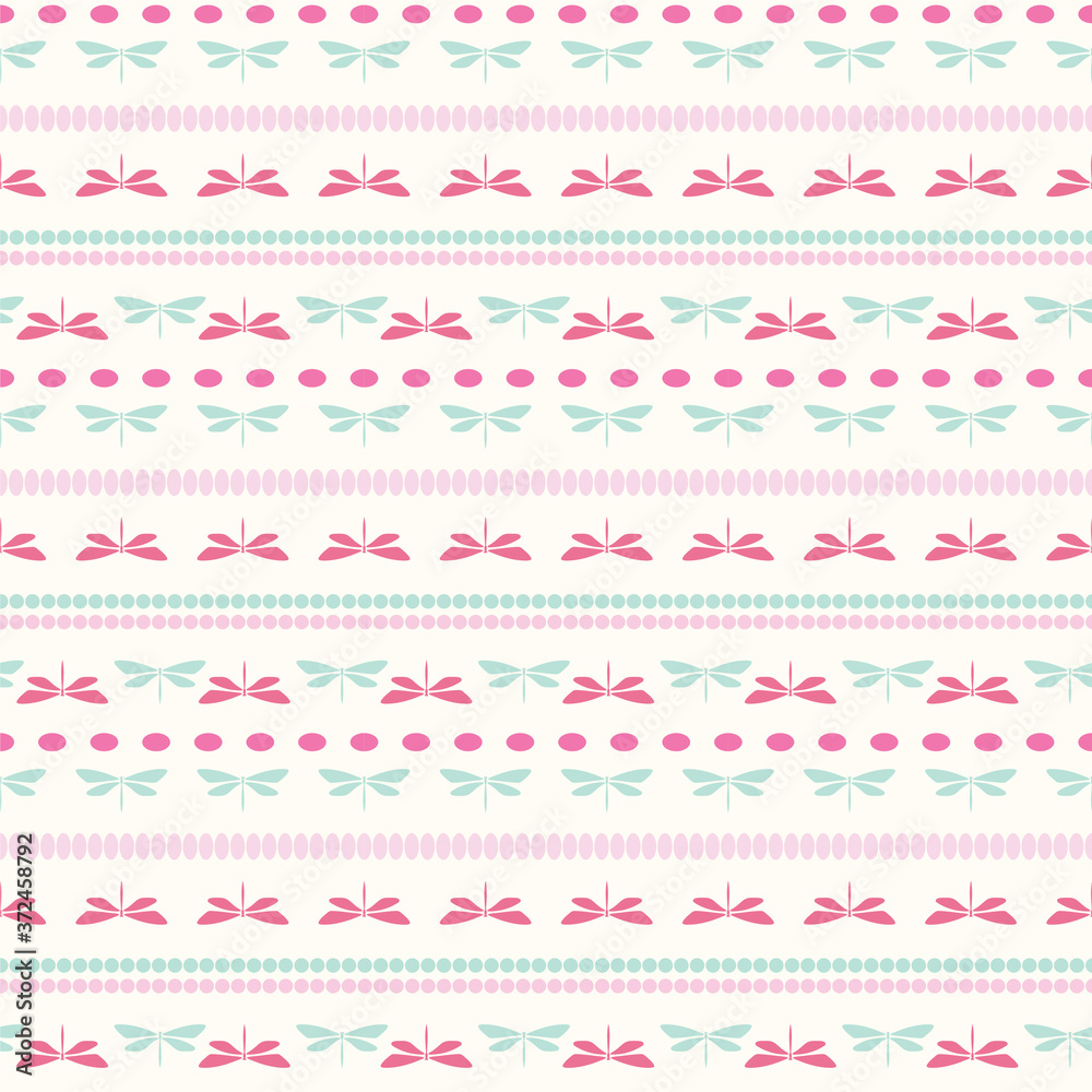 
seamless stripe repeat pattern with dragonflies 
