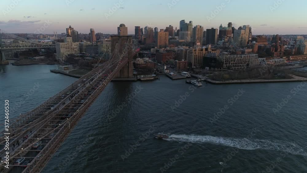 New York City Skyline Manhattan Brooklyn Fall Autumn Winter Cloudy Aerial 4K New York City Skyline Manhattan Brooklyn Fall Autumn Winter Cloudy Aerial 4K