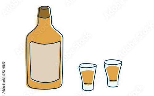 ウィスキーをショットグラスで二人で飲むイメージイラスト