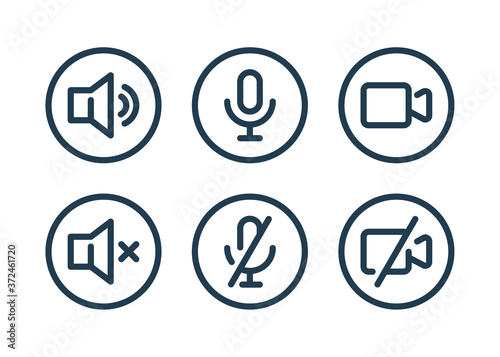 Speaker, Mic and Video Camera related icons. Basic icons for Video Conference, Webinar and Video chat.