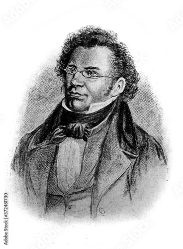 Foto Franz Schubert, was an Austrian composer in the old book Biographies of famous composers by A