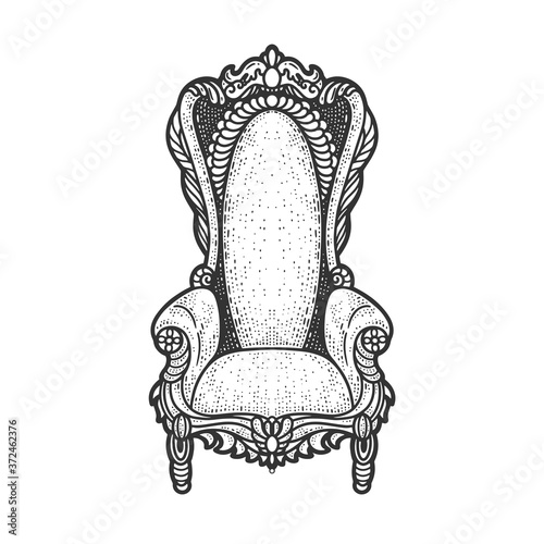 royal throne sketch engraving vector illustration. T-shirt apparel print design. Scratch board imitation. Black and white hand drawn image.