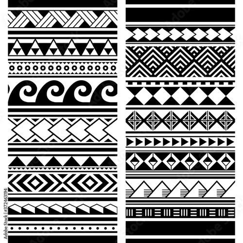 Polynesian Maori tattoo seamless vector two pattern set, Hawaiian tribal geometric monochrome design
