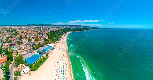 Varna, Bulgaria cityscape, aerial drone view over the city skyline