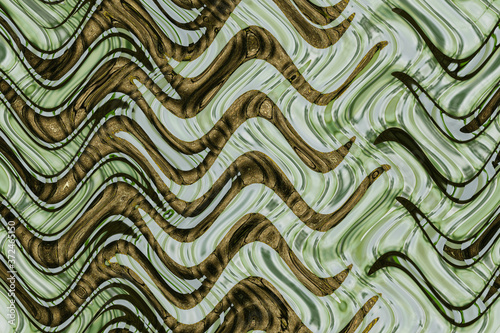 Abstract zigzag pattern with waves in green and brown tones. Artistic image processing created by floral photo. Beautiful multicolor pattern for any design. Background image