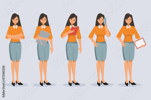 Set of Business Woman Character difference pose in office style.