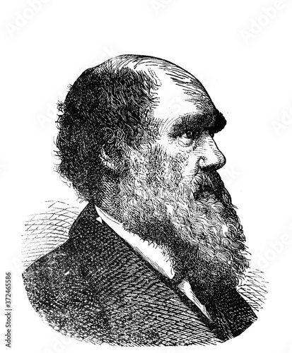 Valokuva Charles Darwin, was an English naturalist, geologist and biologist in the old book Encyclopedic dictionary by A