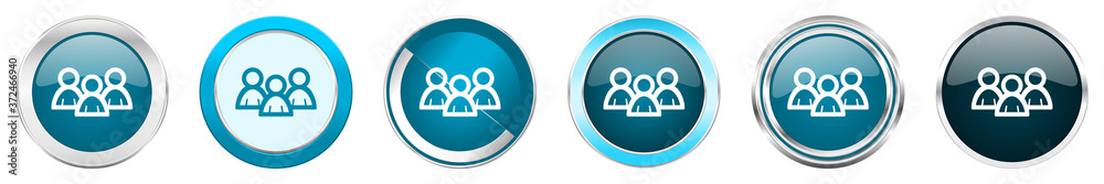 Forum silver metallic chrome border icons in 6 options, set of web blue round buttons isolated on white background Forum silver metallic chrome border icons in 6 options, set of web blue round buttons isolated on white background