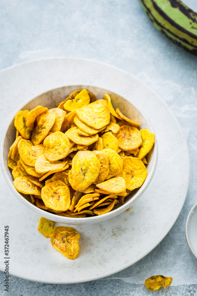 Homemade Plantain Chips served in a bowl Homemade Plantain Chips served in a bowl