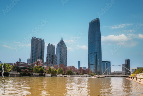 Fototapeta Naklejka Na Ścianę i Meble -  Urban architectural landscape on both sides of Haihe River in Tianjin