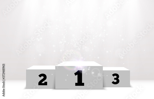 White podium or platform with spotlights. A pedestal for rewarding the winners.