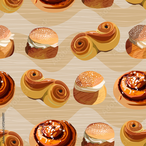 Seamless pattern from traditional Swedish pastries.