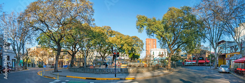 Plaza Dorrego in Buenos Aires, Argentina, on a Sunday morning , preparing for the popular Palermo market (panorama)