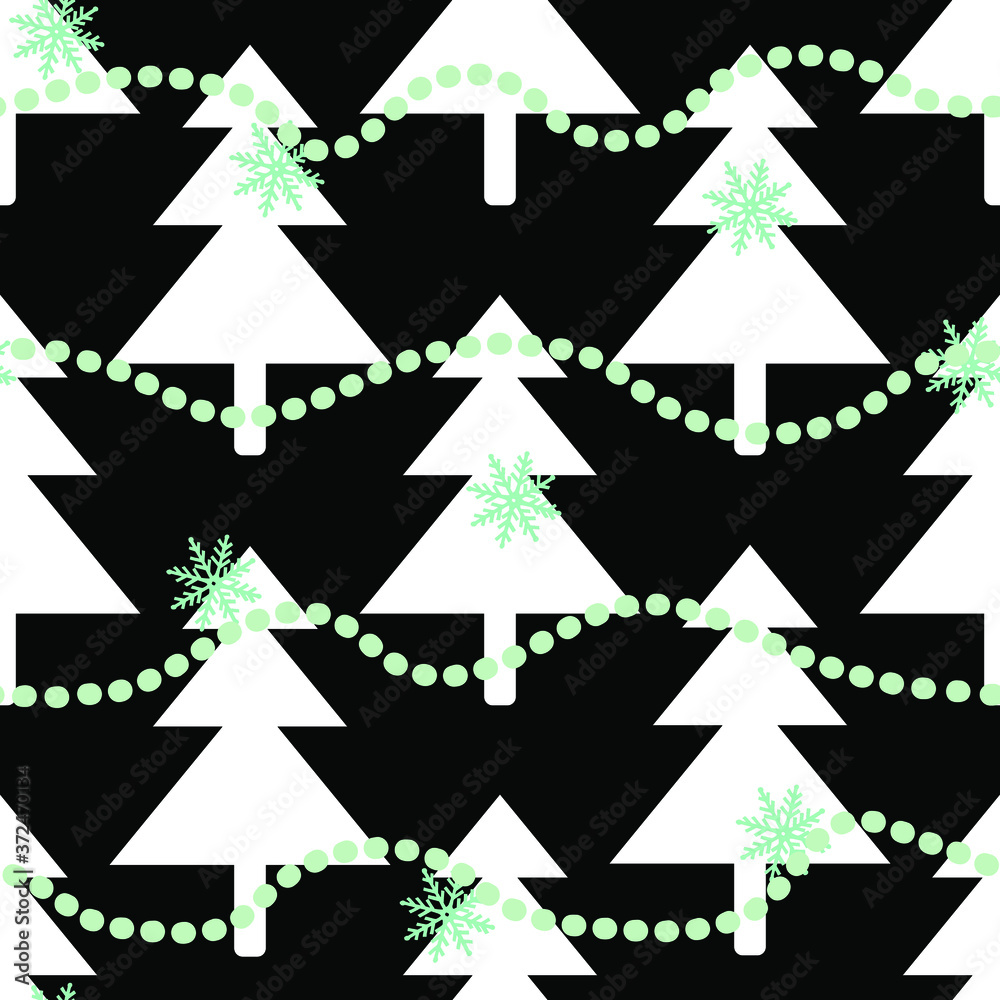 Obraz premium Seamless New Year's pattern of fir trees and snowflakes. Vector stock illustration eps10