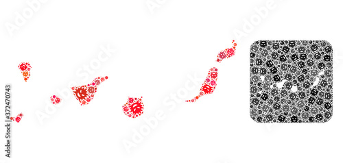 Infection virus map of Canary Islands mosaic created with rounded square and carved shape. Vector map of Canary Islands mosaic of virus particles in various sizes and color tints.