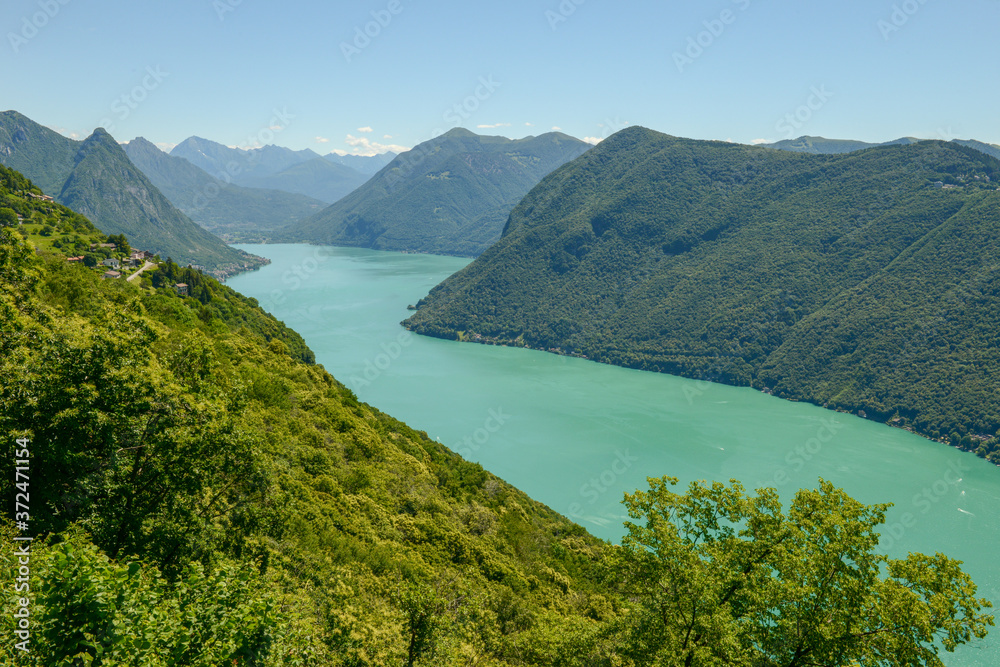 View at lake Lugano from mount Bre in Switzerland