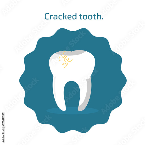 Cracked Tooth Vector Icon in flat style isolated. Dental icons on blue background. Vector illustration for dentistry.