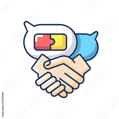 Negotiation skills RGB color icon. Business partnership, professional relationship. Deal discussion, professional communication. Isolated vector illustrations