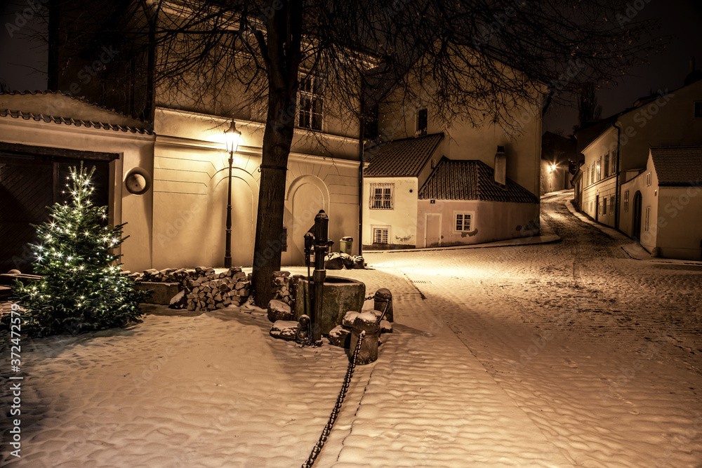 Old town alleys in winter night
