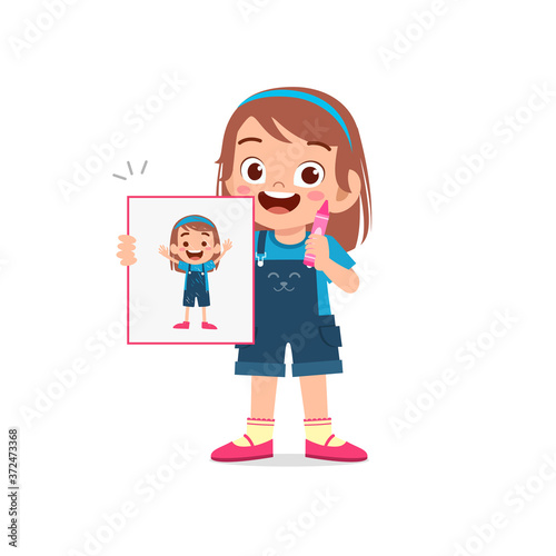 happy cute little kid boy and girl draw with crayon on paper