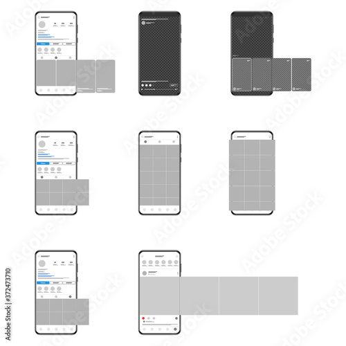 Internet application mockup on the smartphone screen. Social media layout. Vector illustration.