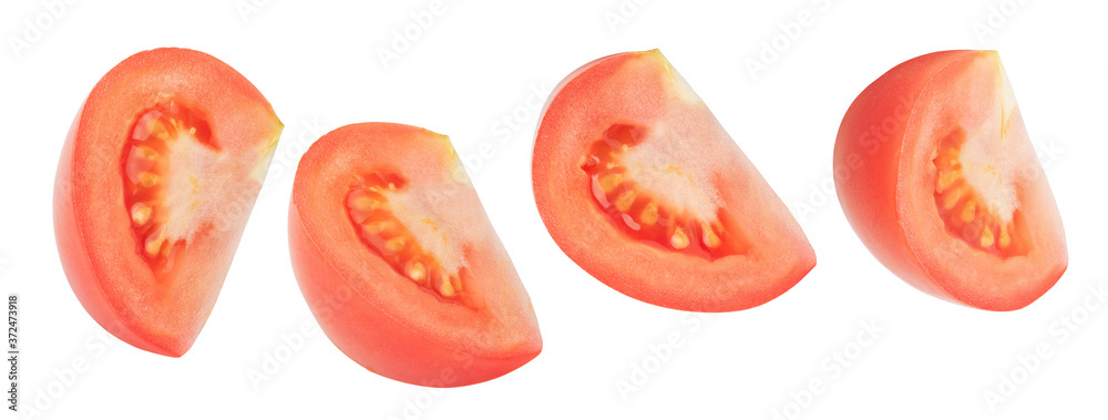 one tomato slice isolated on white one tomato slice isolated on white