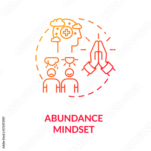 Abundance mindset concept icon. Biohacking tips, psychosomatics idea thin line illustration. Positive psychology, optimistic attitude. Vector isolated outline RGB color drawing