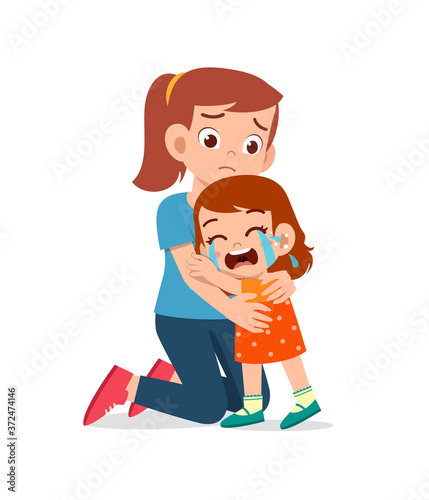 sad little kid boy and girl cry loud with parent mom and dad