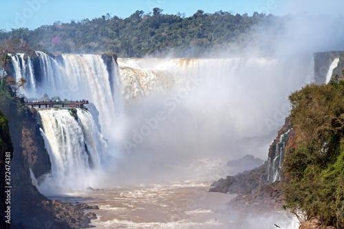 Iguacu falls: teleshot from Argentinian side on Devil's throat and the Brazilian side viewpoint 
