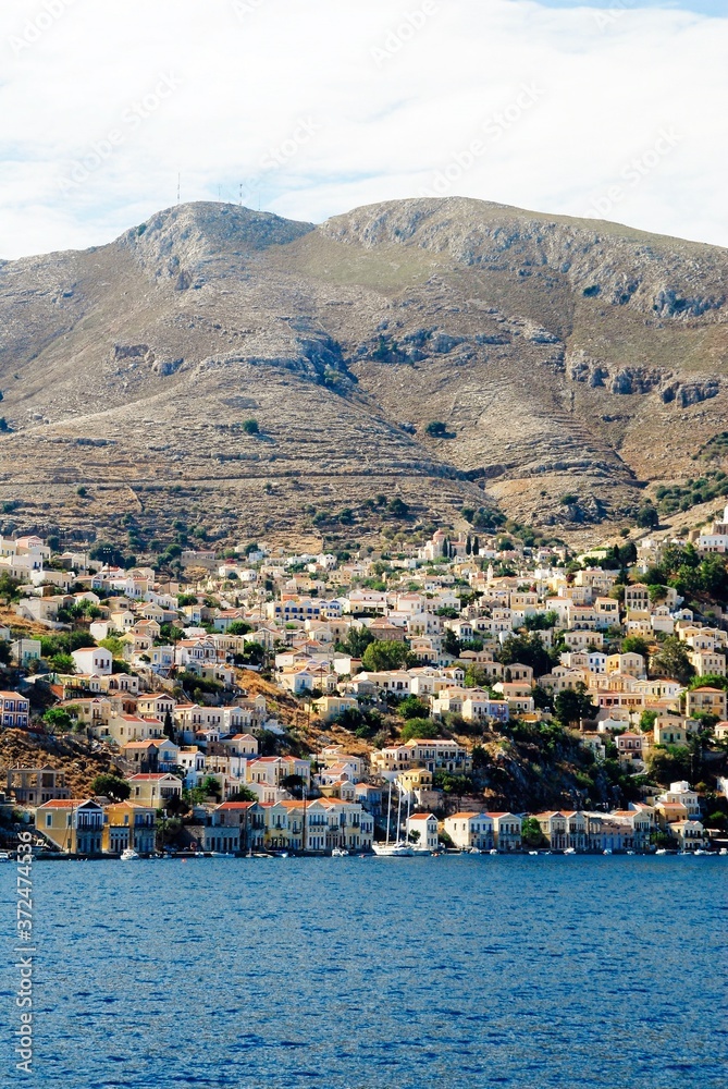 Greece, Symi island, view of Yalos, the port town of Symi.