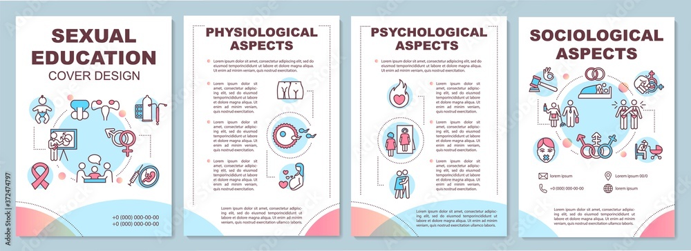 Sexual education brochure template. Aspects of human sexuality. Flyer, booklet, leaflet print, cover design with linear icons. Vector layouts for magazines, annual reports, advertising posters