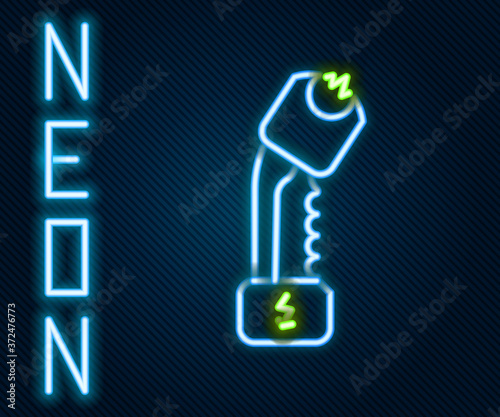 Glowing neon line Police electric shocker icon isolated on black background. Shocker for protection. Taser is an electric weapon. Colorful outline concept. Vector Illustration.