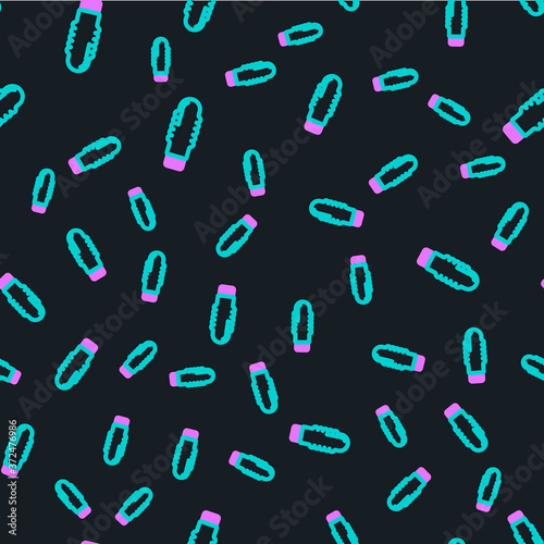 Line Dildo vibrator for sex games icon isolated seamless pattern on black background. Sex toy for adult. Vaginal exercise machines for intimate. Vector Illustration.