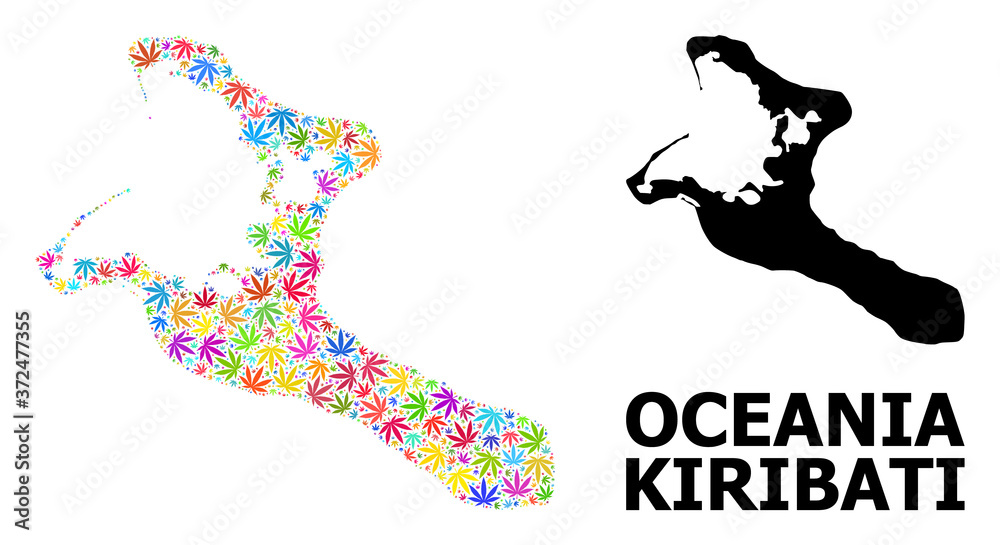 Vector Collage Map of Kiribati Island of Psychedelic Marijuana Leaves and Solid Map Vector Collage Map of Kiribati Island of Psychedelic Marijuana Leaves and Solid Map